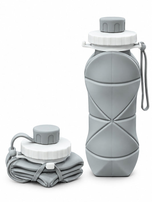 Silicon Folding Water Bottle | Grey | 600ml | Collapsible