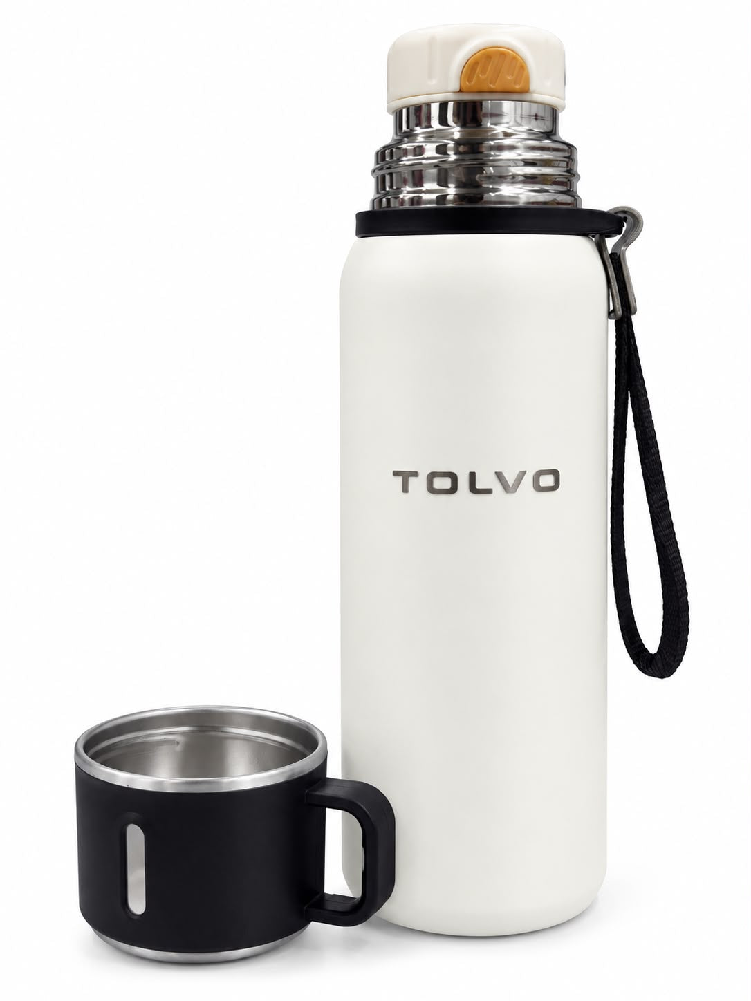 TOLVO TREK | 1000ml / 34oz | Stainless Steel Vacuum Flask with Cup & Strap